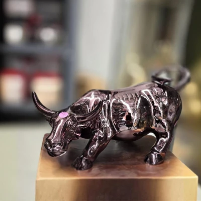 Glossy Black Bull Sculpture